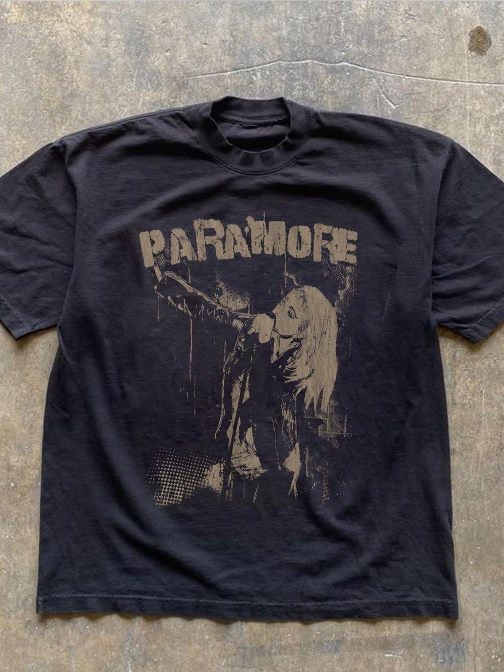 Gildan Black Paramore Graphic Tee with Faded Taupe Print